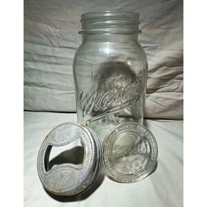 Mason 1 Qt Clear Glass Canning Jar Vintage/Retro Round w/ Metal Lid Silver